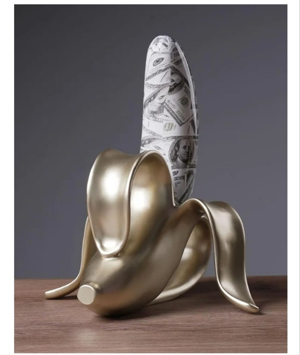 Money Banana Abstract Sculpture Decor Modern Arts Banana Figurine Table Centerpiece Statue Polyresin 13.4 incc