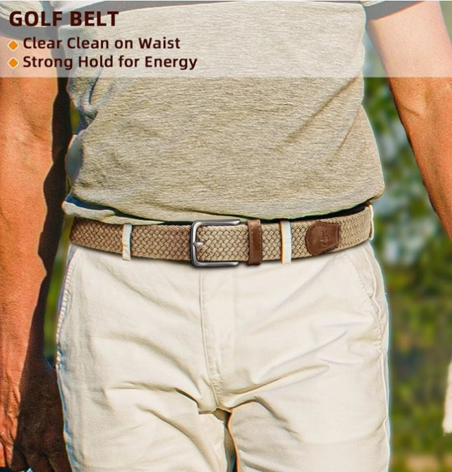 Men's Golf Belt 2 Pack-Braided Woven Stretch Belt for Gift Men Casual Jeans Sports Work