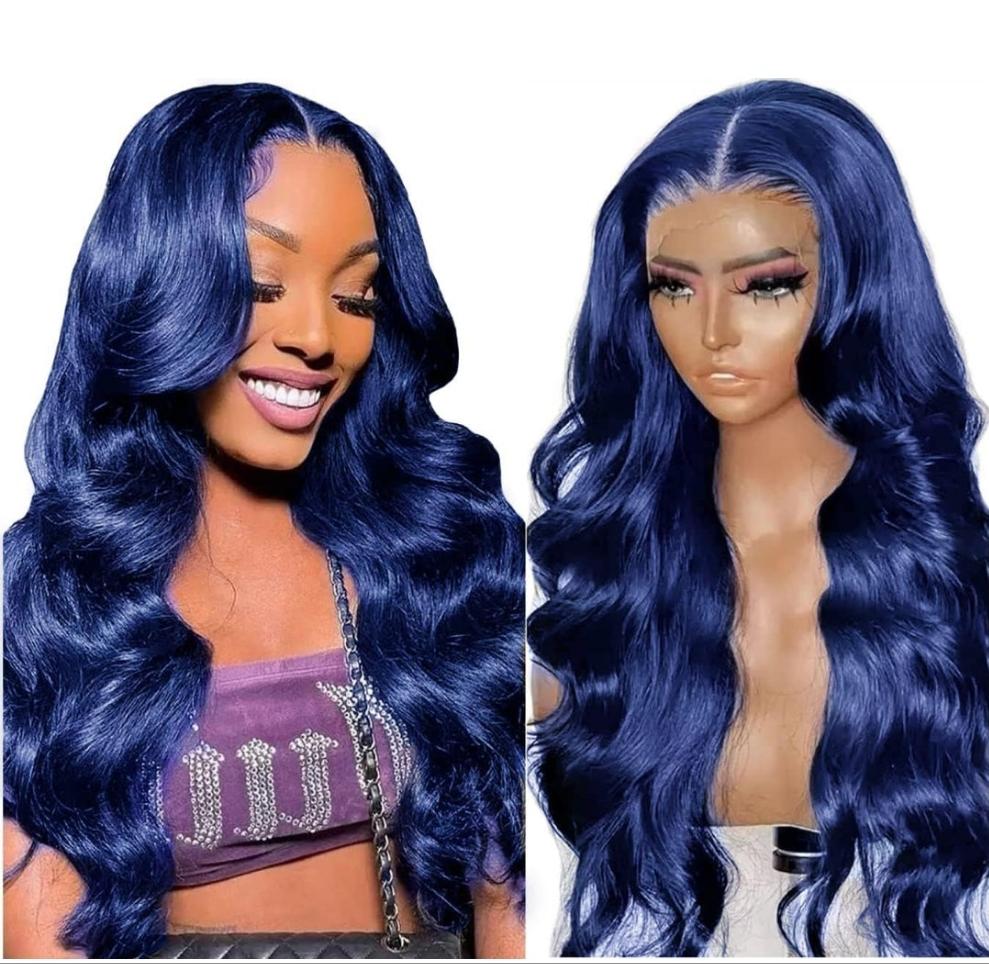 26 Inch Dark Blue 13x4 Lace Front Wig Human Hair Glueless HD Transparent Lace Frontal Body Wave Wigs Navy Blue Pre Plucked Natural Hairline with Baby Hair 150% Density
