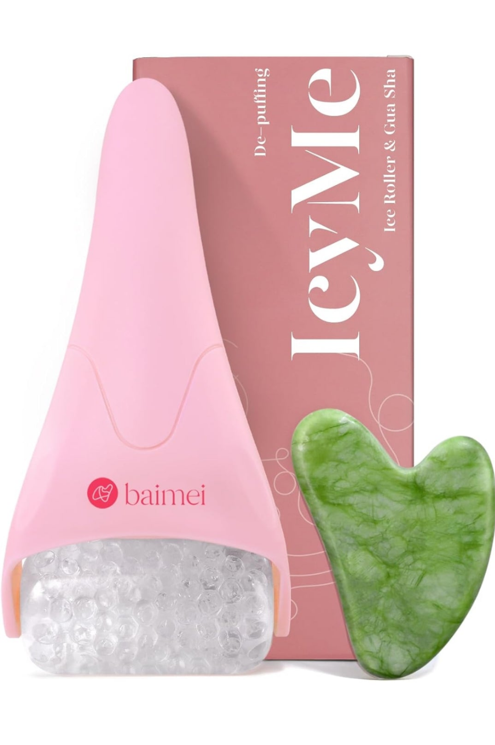 Ice Roller for Face and Gua Sha Facial Tool Set, Ice Face Roller Reduces Puffiness Relieves Migraines Skin Care Tools, Self Care Gift for Women - Pink