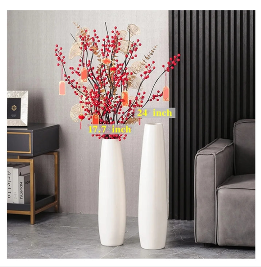 2 sizes pick 1 size White Ceramic Floor Vase Tall Flower Holder Decorative Large Vases for Table Centerpieces Shelf Home Decor Living Room Branches Sky-Dried Flower Arrangement Simple Decorative