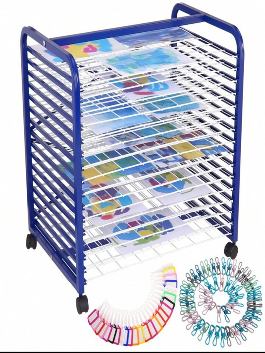 Art Drying Rack With 4 Lockable Wheels - Metal Art Storage Rack Art Organizer For Art Studio, Artwork, Craft Room And Desktop, Blue