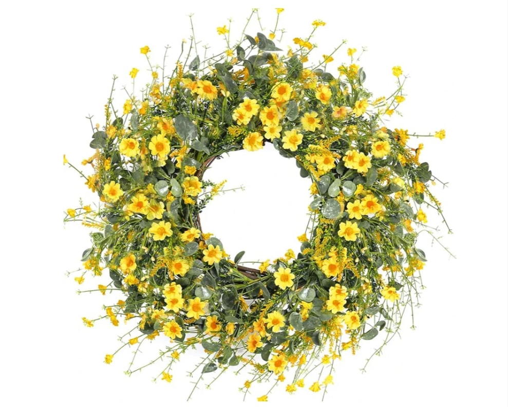Wreath 24 Inch Spring Summer Wreath Fake Silk Floral Wreath with Green Eucalyptus Leaves and Lavender for Front Door Window Wall Wedding Farmhouse Festival Decor 1 piece