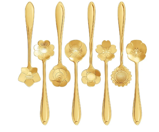 16 Pieces Stainless Steel Flower Coffee Spoon Dessert Spoon Sugar Spoon Ice Cream Spoon Stirring Spoon Tea Spoon Milkshake Spoon Set for Tableware Kitchen, Cafe or Bar