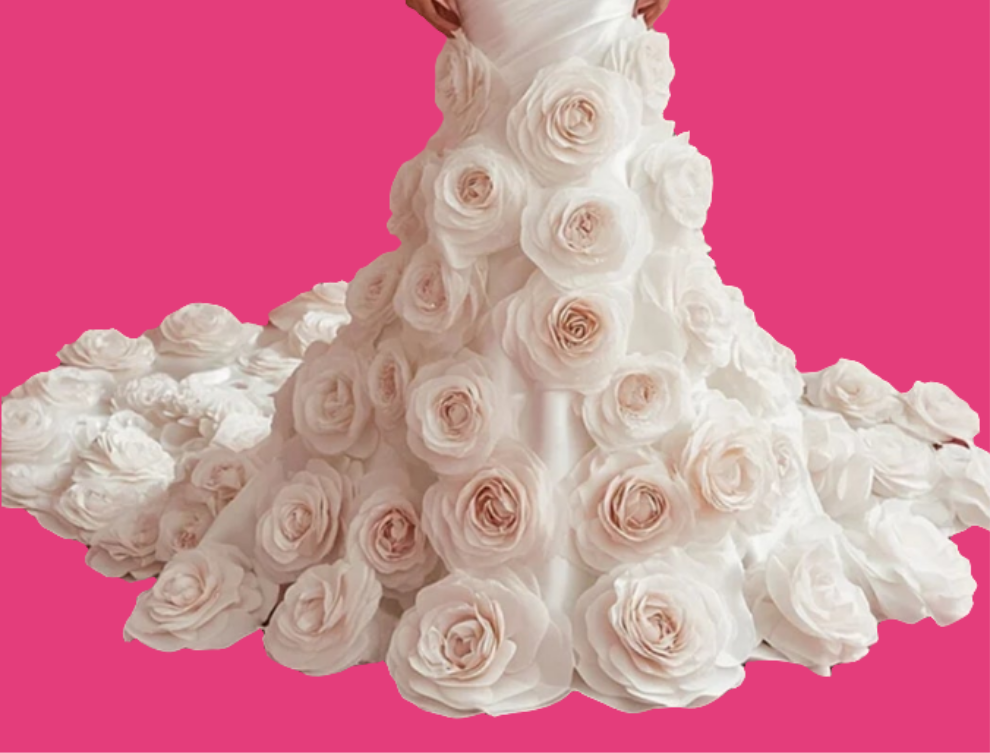 Strapless 3D Floral Fishtail Maxi Dress-White [Custom-Made]