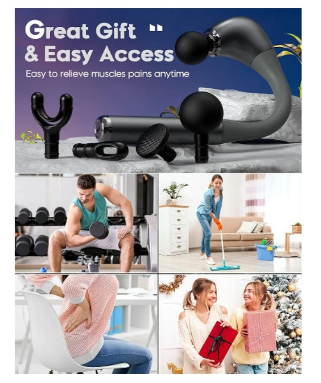 Massage Gun with Upgraded Extension Handle, 16MM Massage Gun Deep Tissue, Back Massager, Muscles/Neck/Shoulders/Waist/Legs Massager Portable for Pain Relief