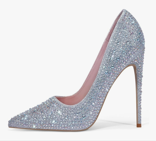 Women Pumps, Pointed Toe High Heel Glitter Rhinestone Heels Sparkly Prom Shoes Stiletto Wedding Heels for Bride Shoes for Women