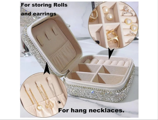 Bling Jewelry Organizer, Travel Jewelry Case Organizer Portable Small Jewelry Storage Box Shining Jewelry Holder