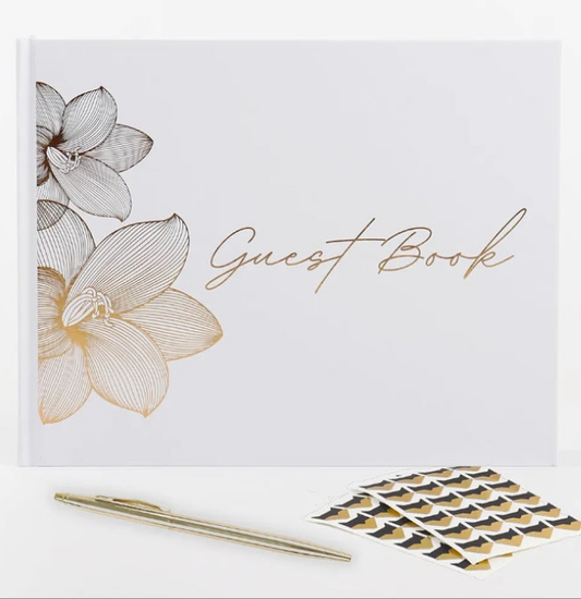 Guest Book Wedding For Reception Classic Quality Guest Book Sign, Party, Baby Shower & Funeral, Includes Attractive Gold Pen,100 Blank Pages for Guest Signatures, Polaroid Photos & Memories