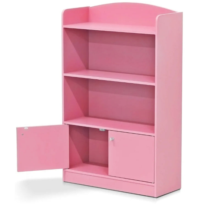 Bookshelf with Storage Cabinet, 2-Shelf with Doors, Pink
