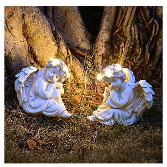 Angel Statue Garden Decor for Outside Solar Outdoor Decorations Patio Cherub Yard Porch Home Lawn Gifts (2pcs) Light up Figurine Sculpture