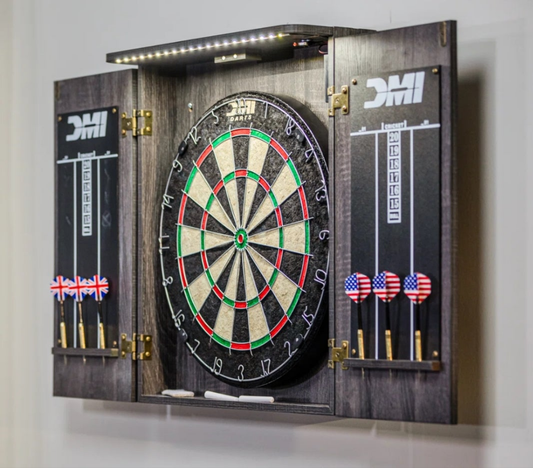 LED Lighted Bristle Dartboard and Cabinet Set with Darts accessories
