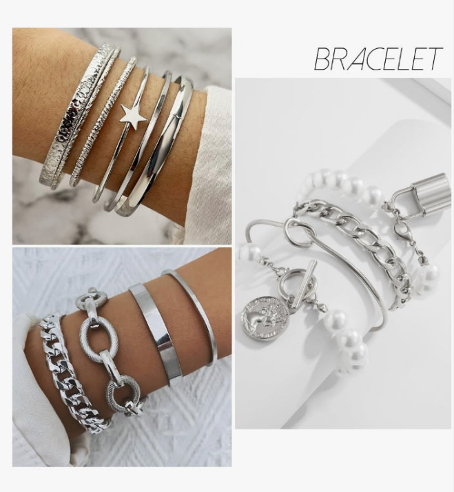 Jewelry Sets for Women, Necklaces Bracelets Hoop Earrings Stackable Rings Jewelry Set，Fashion Outfit Accessories Costume Jewelry MultiPack Birthday Christmas Gifts for Women