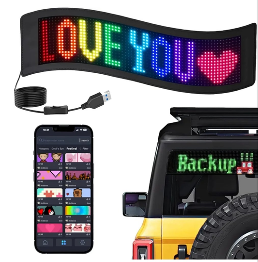 LED Sign, 15.5''x4.3'' Flexible LED Light Signs Bluetooth APP Control DIY Programmable Custom Scrolling LED Message Display for Car Party Wedding Festival Hotel Windshield Store Music Event