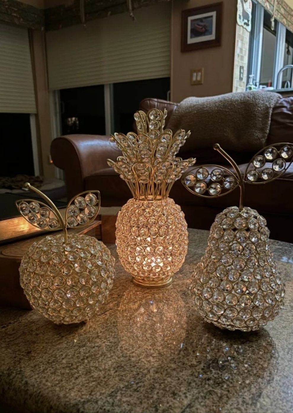 Crystal bling fruit in gold or silver tones pineapple apple or a juicy pear fun in different sizes too