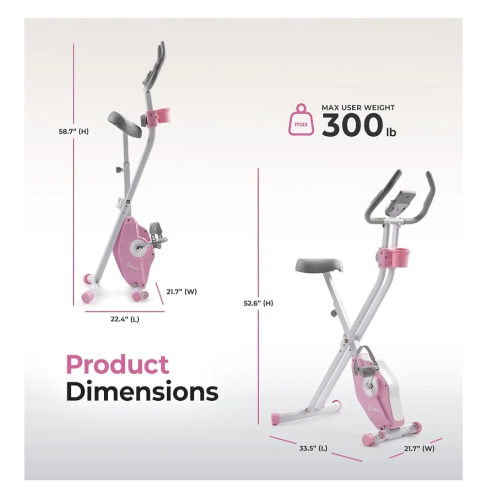 Health & Fitness Smart Folding X-Bike, Portable Compact Exercise Bike for Indoor Cycling Workout, Home Cardio Training Machine, Free SunnyFit App Bluetooth Connect, Optional Foldable Recumbent