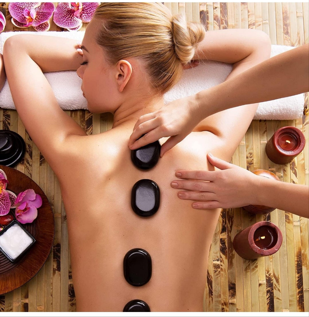 Personal Large Massage Stone Set Basalt Hot Rocks Stones, 2.36 In 3.15 In,Black,6 Count