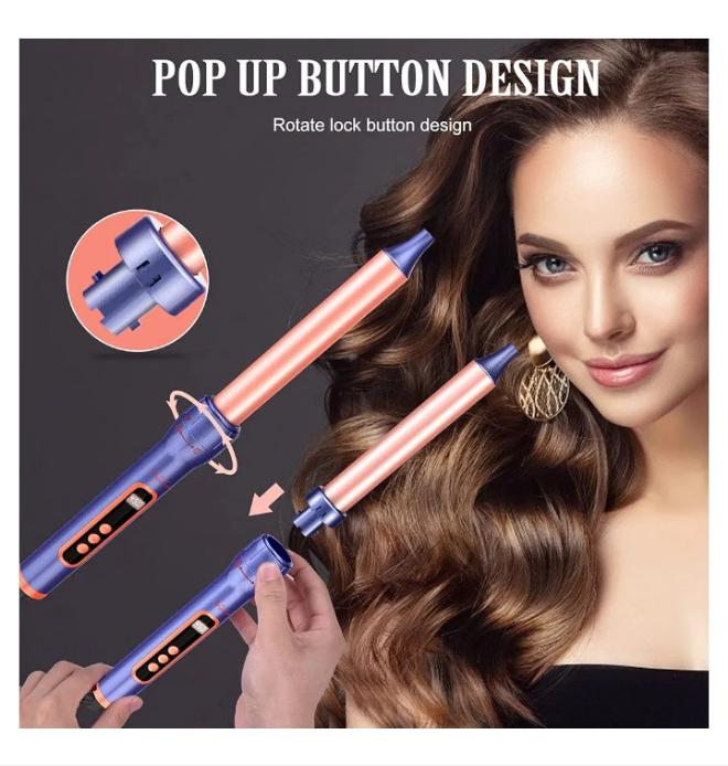 Curling Iron, 3 Barrel Hair Curler Beach Waver All in One Curling Wand with Interchangeable Ceramic Barrels and Heat Protective Glove, LCD Display, Instant Heating, Temperature Adjustment