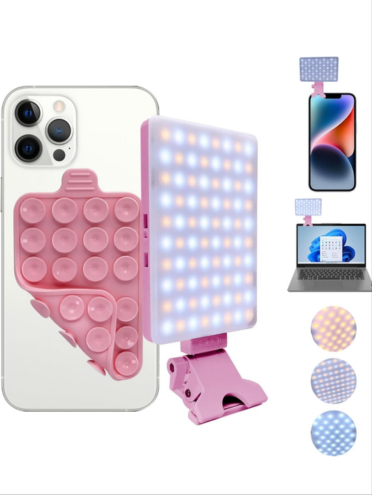 80 LED Rechargeable Selfie Light & Double-Sided Silicone Suction Phone Case Mount (Pack) - Perfect for iPhone, Android, TikTok, Makeup, Live Streaming, Vlogs as seen on cocomoney tiktok pink