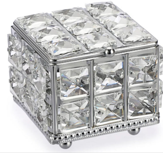 Crystal Jewelry Box - Square Decorative Trinket Organizer Box Sparkling Mirrored Jewelry Chest for Rings Earrings Keepsakes