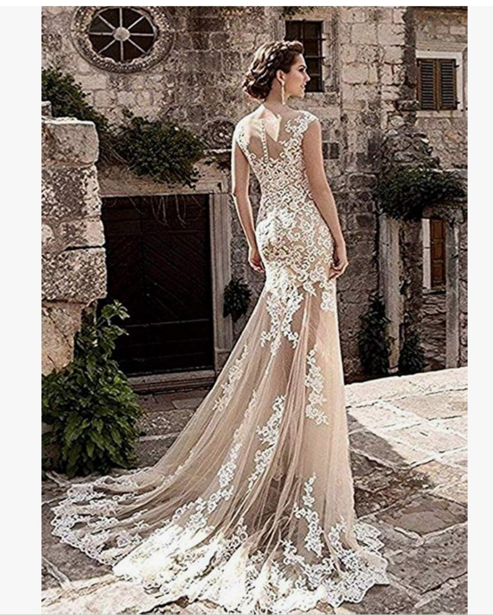 Bridal Lace Mermaid Wedding Dress Long with Train
