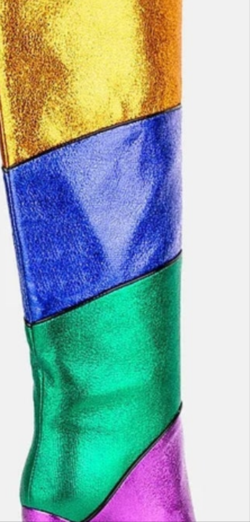 Metallic Colorblock Pointed Toe Chunky Heel Boots-Rainbow