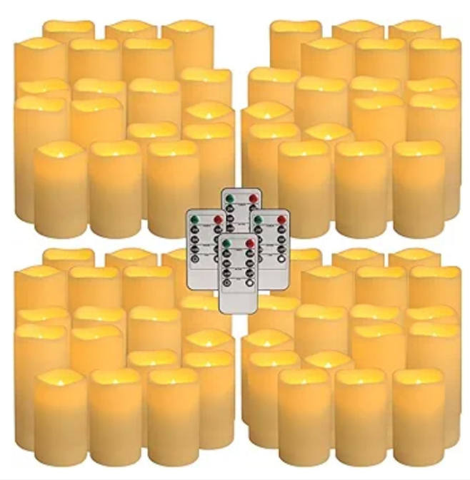 Set of 72 Waterproof Outdoor Flameless Candles, LED Candles with 4 Remote and Timer,(H 4" 5" 6" x D 2.2"),for Wedding Festive or whenever event