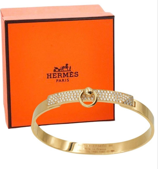 18k Gold Hermes 'Collier de Chein' Bracelet 130 diamonds 1.11 carats set in 18k rose gold.