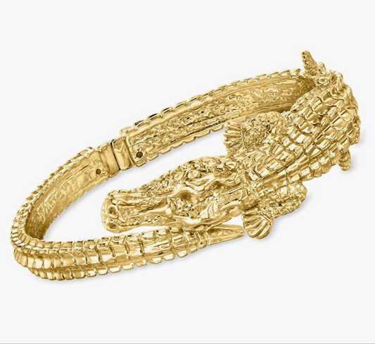Italian 18kt Yellow Gold Alligator Bangle Bracelet. 7 inches