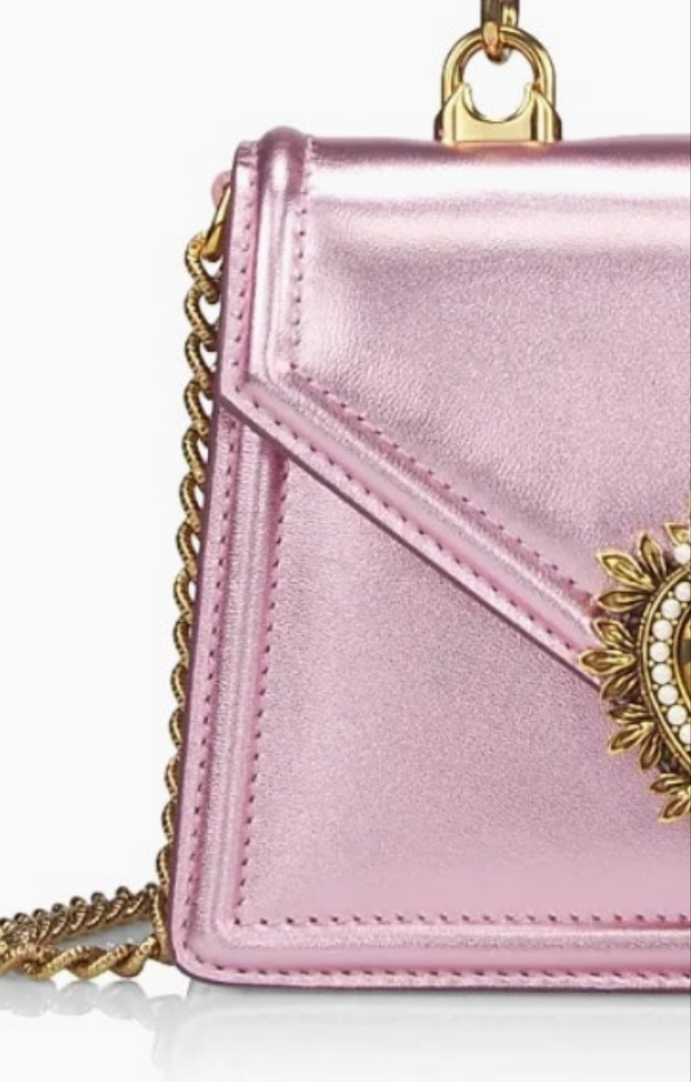 Dolce And Gabbana Devotion Metallic leather top handbag in pink or gold cute