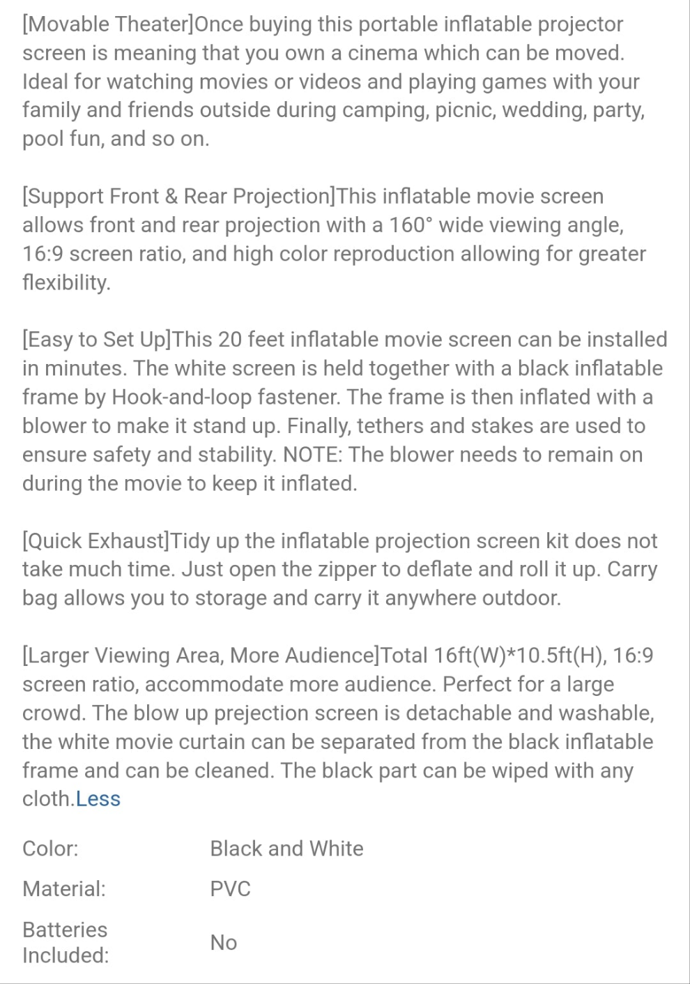 20 Feet Inflatable Projector Movie Screen For Outdoor,Portable Blow Up Projection Screen With Blower,Front/Rear Projection For Backyard Pool Party Movie Night
