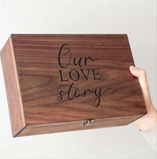 Memory Keepsake Wooden Love Box - Wedding, Engagement, Anniversary Couple Gift for Him, Her, Boyfriend, Girlfriend, Sister, Brother (Small, Oak or Walnut