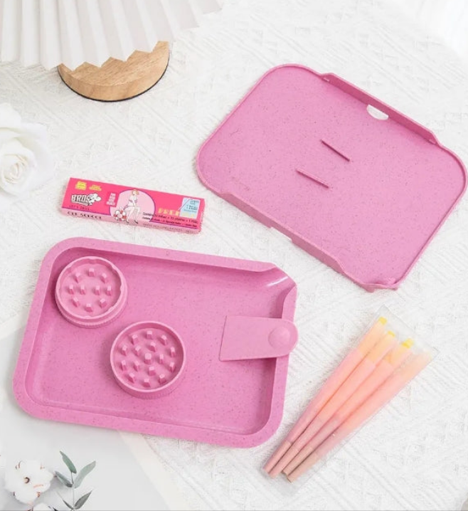 4-Pack Grinder And Tray Set, Grinder Kit and Accessories(Pink)