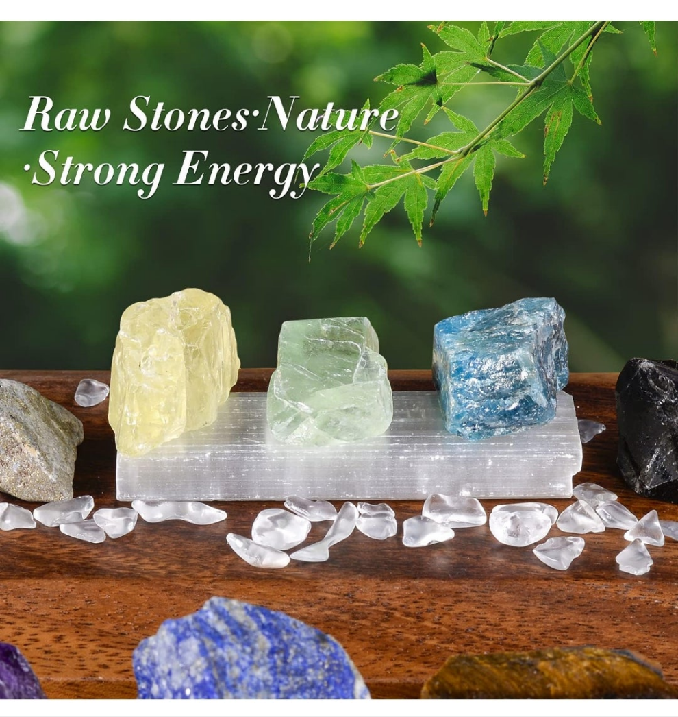 17Pcs Crystals and Healing Stones, 14Pcs Real Raw Chakra Stones Set, Selenite Charging Plate, Amethyst Necklace, Rose Quartz, Mothers Day Gifts, Gift Box, Guide for Beginners, Collection, Meditation, Yoga