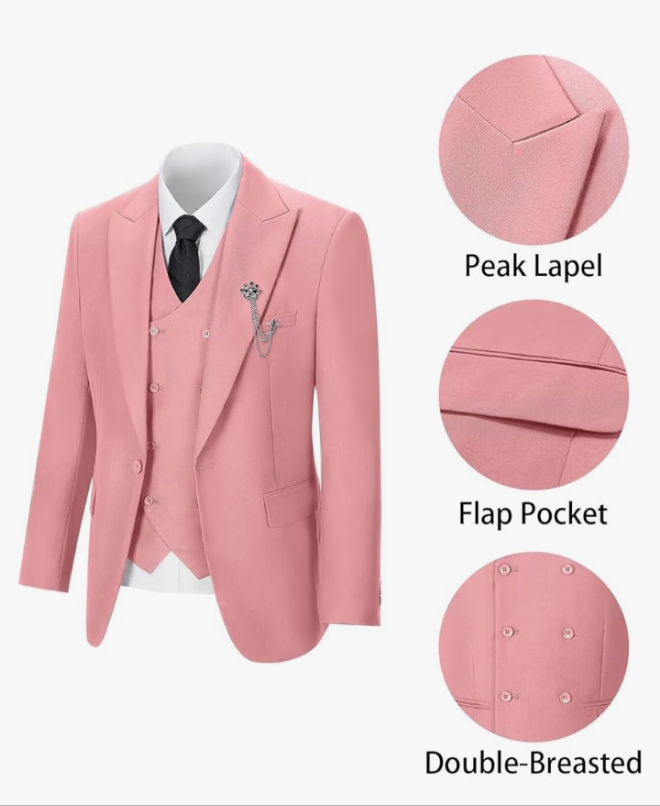 3 Piece Suit Slim Fit Classic One Button Suit for Men Groomsmen Business Prom Double Breasted Vest Blazer Tuxedo
