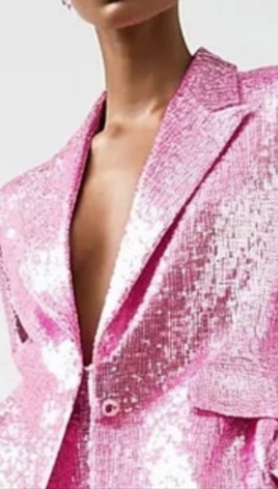 COCOMONEY Sequin Peaked Lapel Blazer Two Piece Pant Suit-Pink