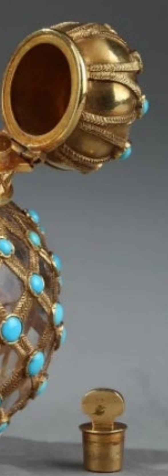 Gold, Crystal and Turquoise Perfume Flask Restauration Period 18k Gold