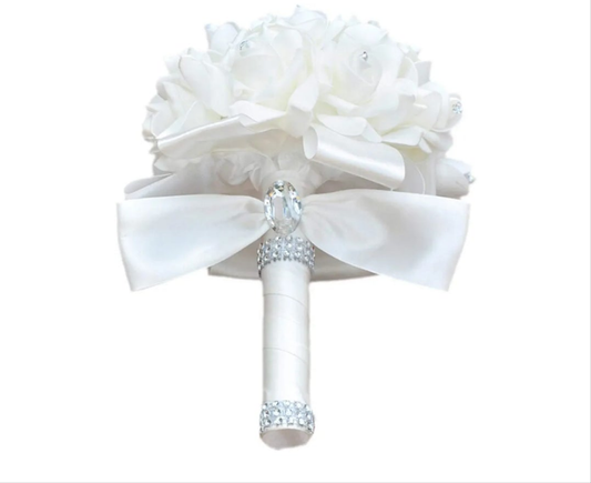 Wedding Bouquets for Bride White, Wedding Bouquet Bridesmaid，Bridesmaid Holding Flowers for Wedding Decoration (White+White)