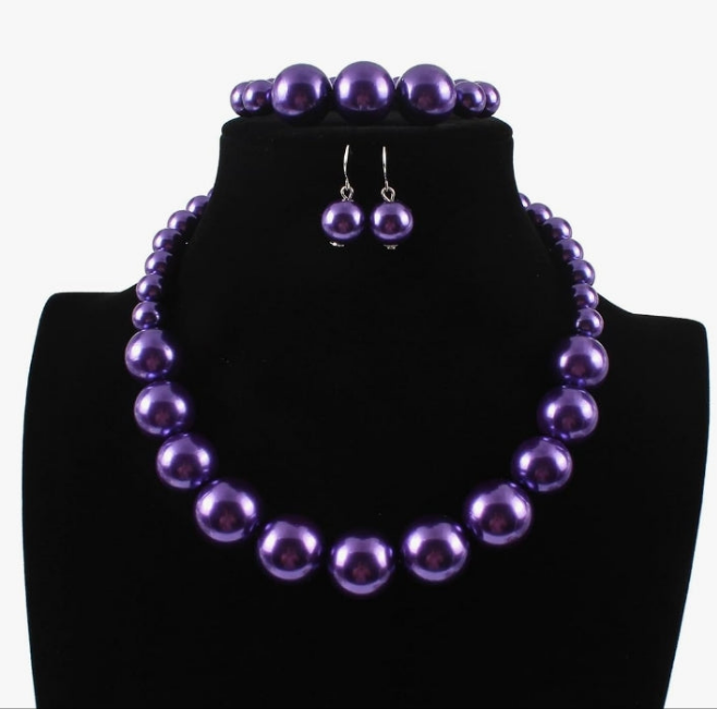 Large Big Simulated Pearl Statement 19" Necklace Bracelet and Earrings Jewelry Set