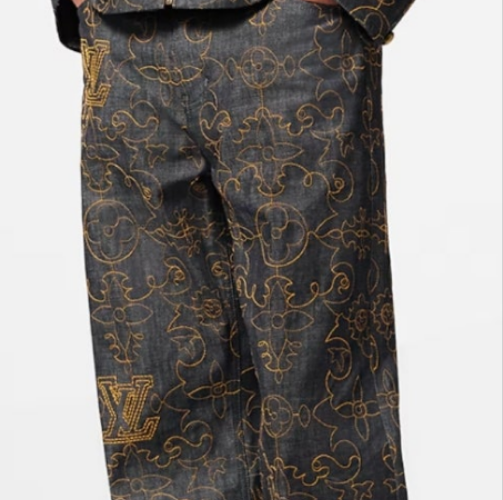 Louis Vuitton Embroidered Denim Jacket and Embroidered Denim Pants 2 piece outfit