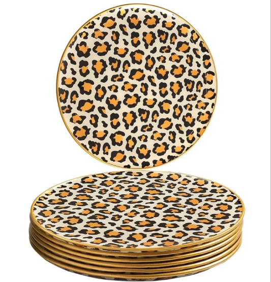 Glass Plate Set 7,8 Inch - Salad Plates | Dessert Appetizer Plates - Glass Lunch Plates - Small Plates Set, Set of 6, Suitable for Snacks, Appetizer, Home, Party, Restaurant (Leopard)