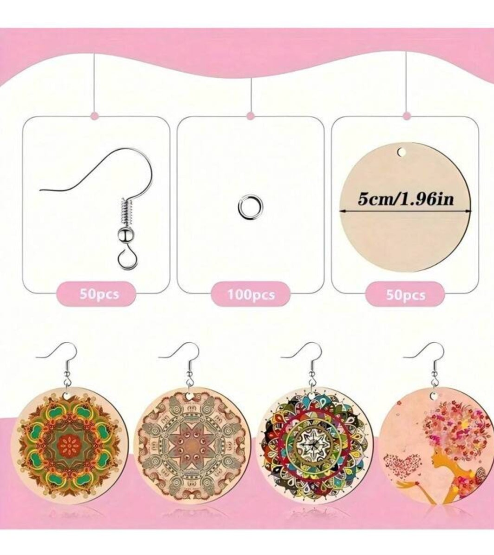 200pcs Unfinished Wooden Round Earring Kit - Create Your Own Unique Bohemian Style Jewelry With DIY Craft Supplies For Handmade Accessories