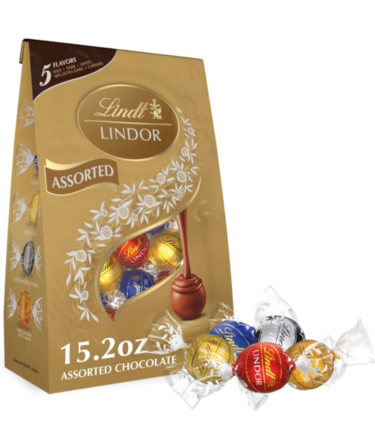 Lindt LINDOR Assorted Chocolate Candy Truffles, Chocolate with Smooth, Melting Truffle Center, 15.2 oz. Bag