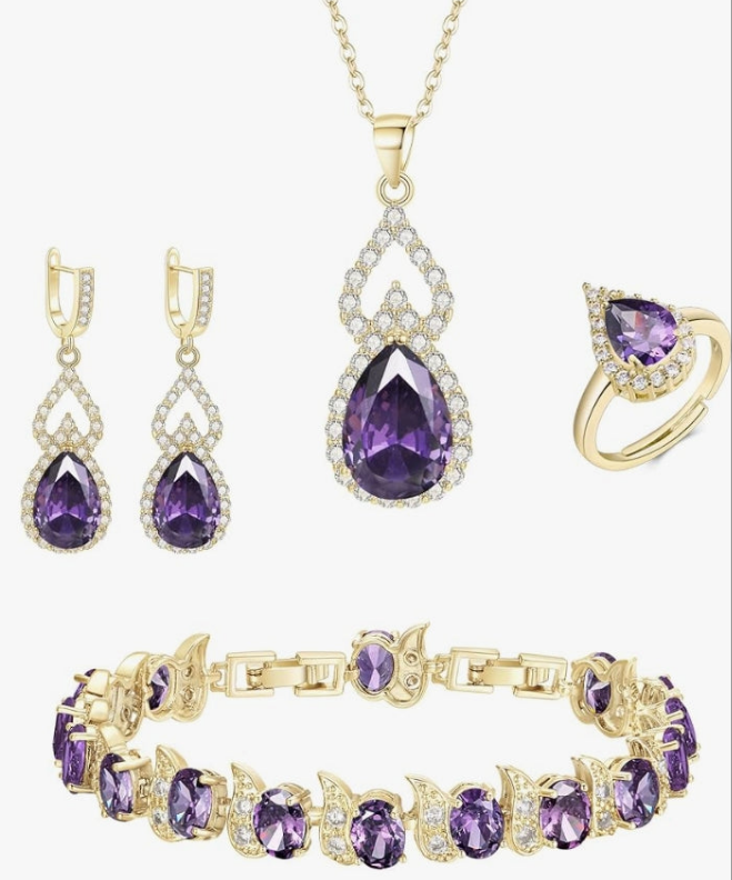 Jewelry Set for Women Bridal Bridesmaid, Teardrop Cubic Zirconia Necklace Open Ring Earrings Bracelet Sets, Wedding/Anniversary/Valentine's Day/Mother's Day Jewelry Gift for Brides/Wife/Mom