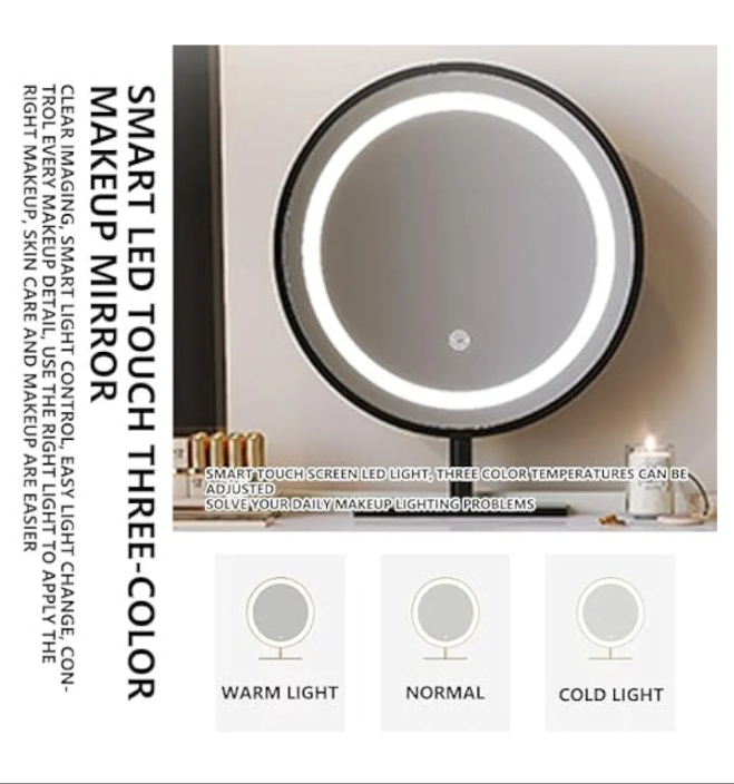 Modern Vanity Table with Smart LED Mirror Spacious Storage Soft Makeup Stool Large Drawers All Wood Frame Dressing Table for Bedroom and Small Spaces (Gray 31.5IN) ( D_47.2IN)