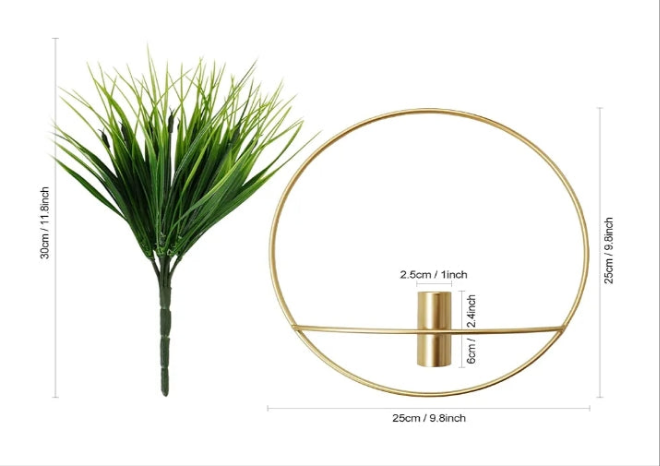 Set of 2 Artificial Plants with Gold Metal Round Hanging Hoop for Wall Decor, Wall-Mounted Green Fake Plants in Metal Hoop for Modern Home Decor, Gold Wall Decor for Bedroom, Living Room