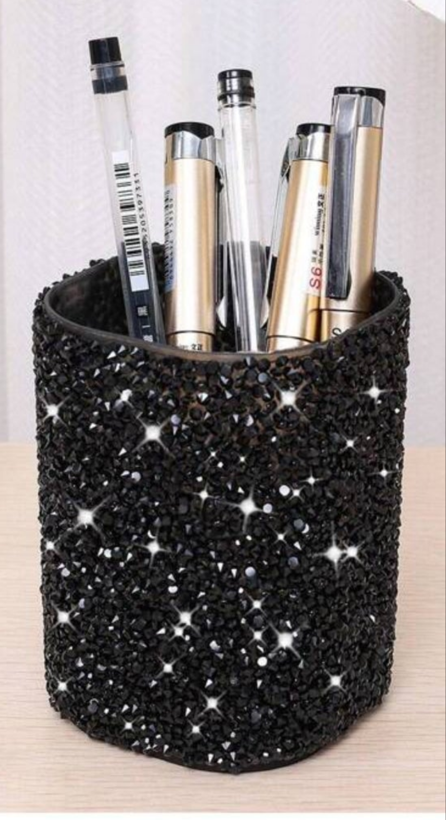 1pc Rhinestone Decor Pen Holder Multi-Functional Desktop Storage Box For Makeup Brushes, Luxury Home Decor