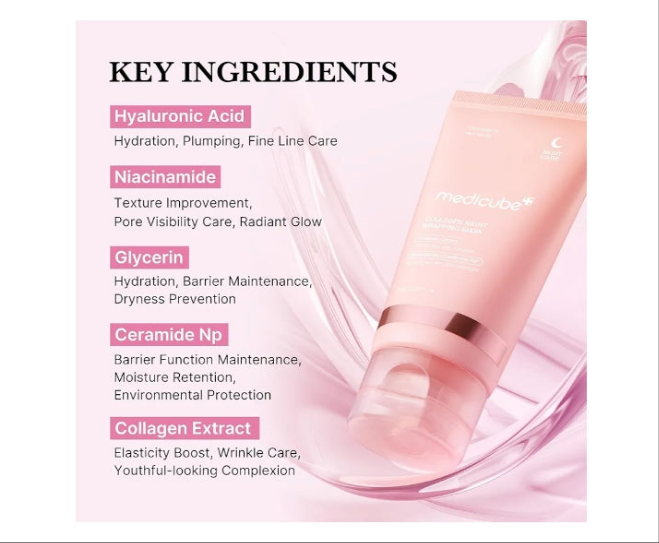 Collagen Overnight Wrapping Peel Off Facial Mask Pack - Elasticity & Hydration Care, Reduces Sagging & Dullness - Hydrolyzed Collagen For Glowing Skin - Korean Skin Care, 2.53 fl.oz