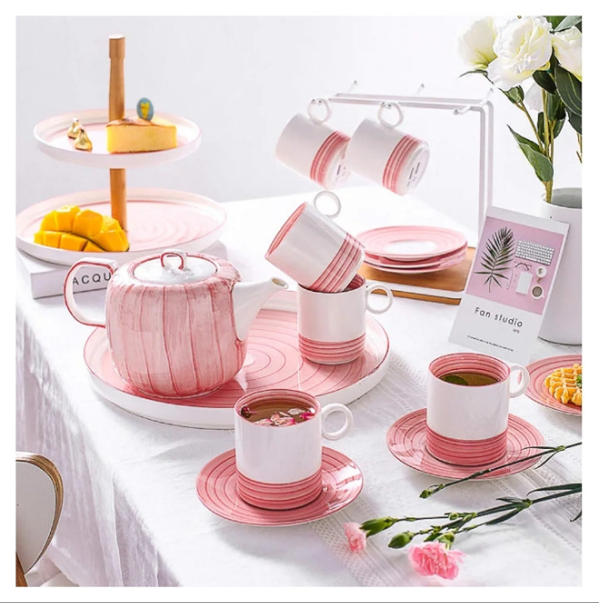 Porcelain Tea Sets Service Tea Set for Adults Coffee Cup and Saucer Set Afternoon Tea Set with Tea Tray, Teapots