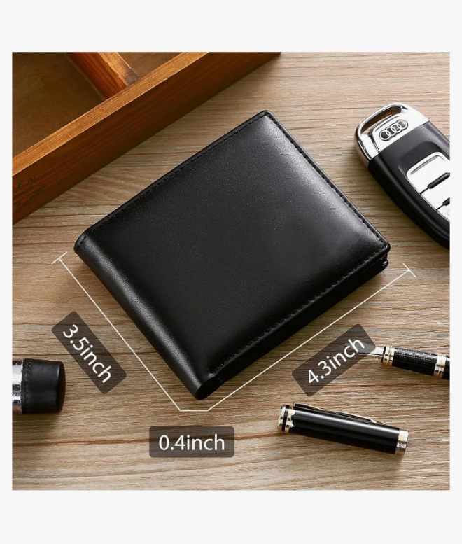 Mens Wallets Genuine Leather RFID Blocking Bifold Wallet For Men with 1 ID Window 13 Card Holders